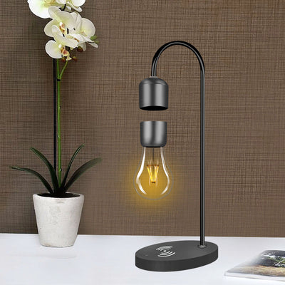 LANGTU Table Desk Smart Lamp with Magnetic Levitating Floating Wireless LED Light Bulb and Wireless Charger Round Base Black