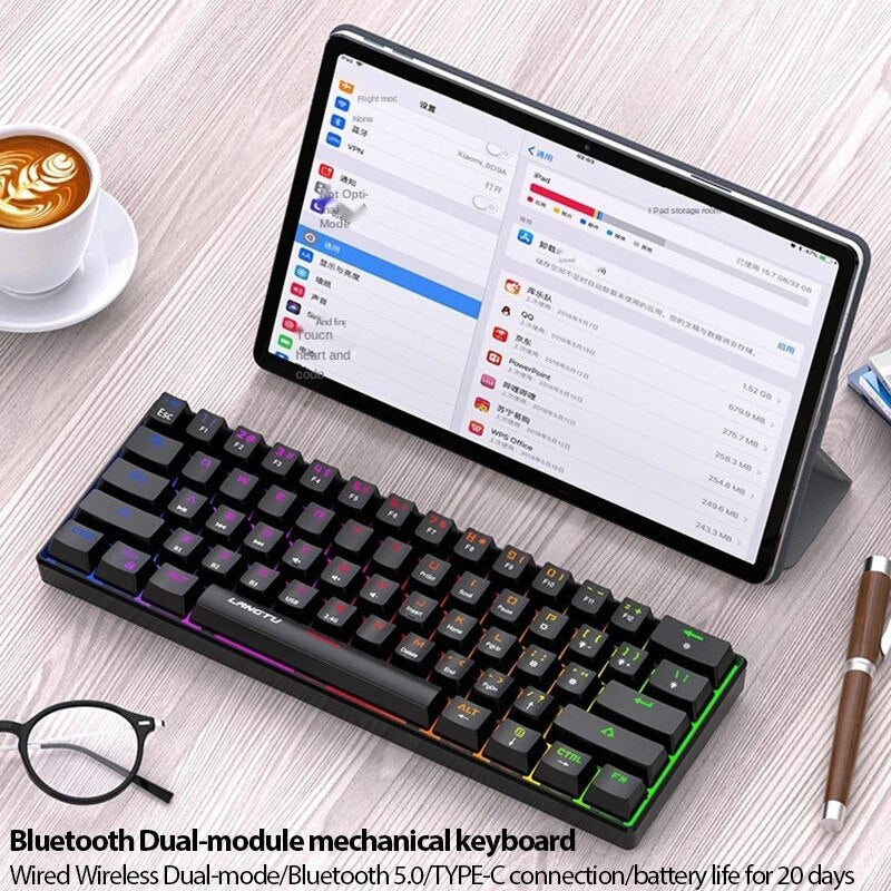 LANGTU G1000 Blue Switch Rainbow RGB Backlit 61-Key Bluetooth 5.0 Wireless Mechanical Keyboard with 3 Connection Modes Black  - LANGTU Store