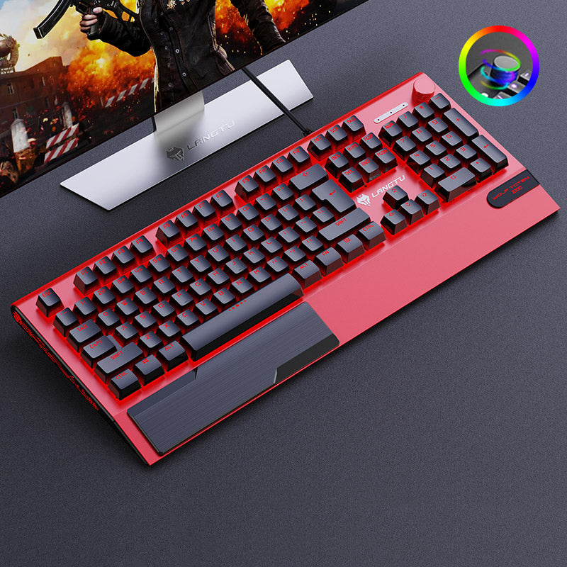 LANGTU K1000 RGB Backlit 104-Key Real Mechanical Keyboard Red with Multi-Function Rotary Knob, Wrist Rest and 8 Backlit Modes