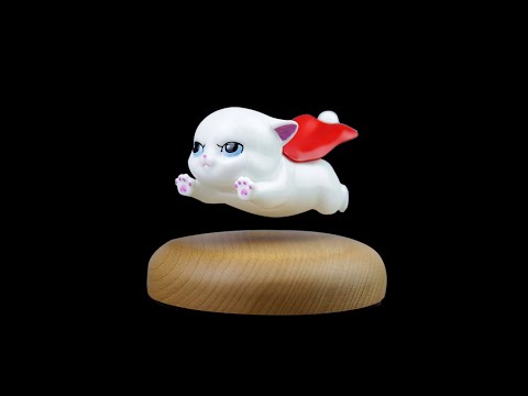LANGTU Flying Cat Magnetic Levitation Woodcarving Hand-Made Plant-Based PLA Super Cat Cartoon Kitten for Decor, Toy & Gift